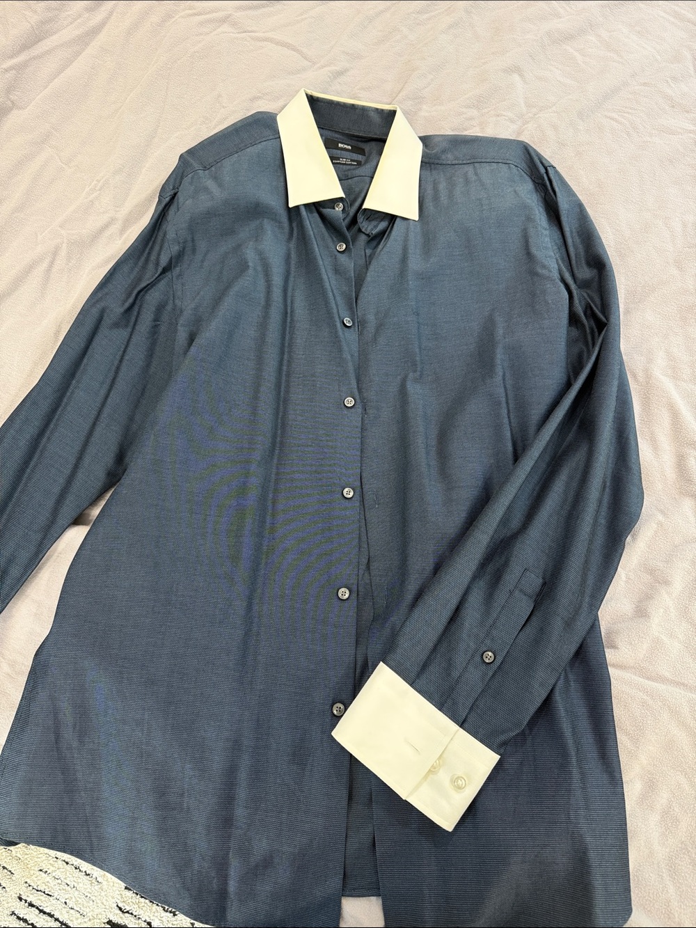 Boss Two-Tone Dress Shirt in Navy with Cream Collar & Cuffs